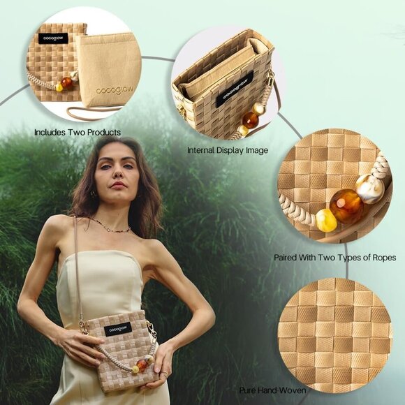 Chic Hand-Woven Khaki Crossbody Bag - Lightweight & Stylish Everyday Purse - Picture 2 of 7